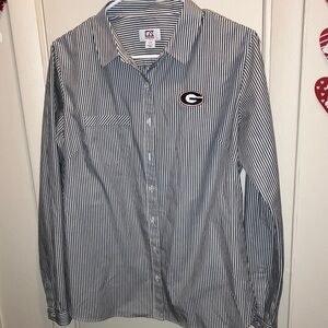 Cutter & Buck Georgia Bulldogs Black & White Striped Button Down Shirt Large